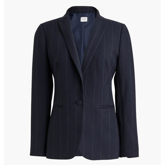 J.Crew Petite One Button Blazer Navy Pinstripe Classic Minimalist US 10P NWT - Picture 4 of 13